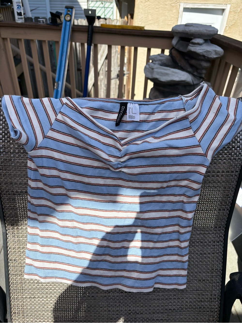 Divided Light Blue Striped Ribbed Crop Top